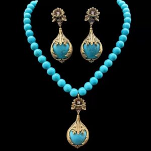 18kgold plated gemstone pendent necklace and earring