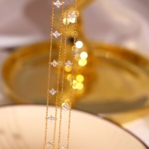 Dainty Gold Four-Leaf Clover Bracklet – CZ Crystal Station Chain, Delicate Layering Bracklet